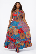 Mosaic Bloom Halter Maxi Dress