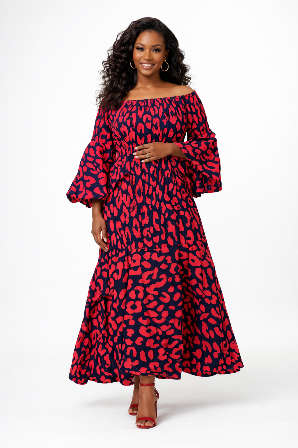 Fuchsia Nightfall Bell-Sleeve Maxi Dress