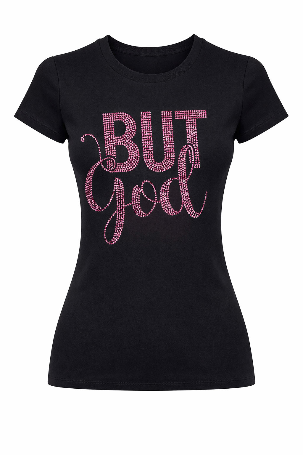 But God – Pink Script Rhinestone Tee
