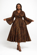 Wild Luxe Bell-Sleeve Wrap Midi Dress