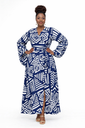 Indigo Glyph Wrap Maxi Dress