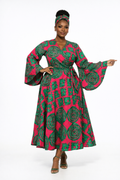 Kwazini Bloom Bell-Sleeve Wrap Maxi Dress