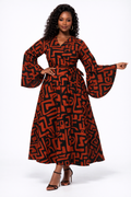 Ember Maze Bell-Sleeve Wrap Maxi Dress