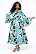 Aqua Luxe Bell-Sleeve Wrap Dress