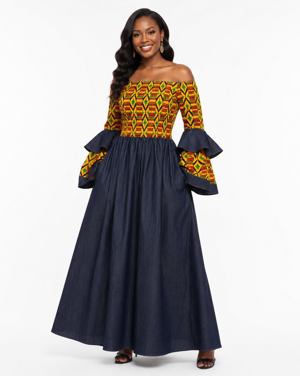 Royal Heritage Denim Maxi Dress