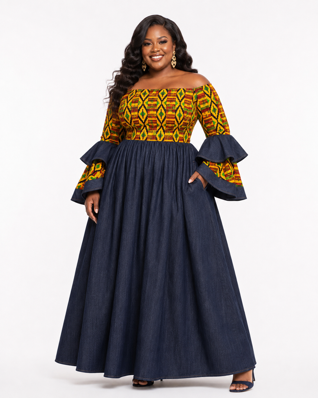 Royal Heritage Denim Maxi Dress